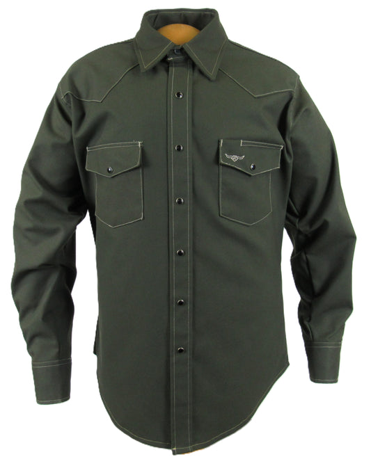 Flying R Ranchwear - Rigid Canvas Chore Shirt - Hunter Green - Long Sleeve - Snaps