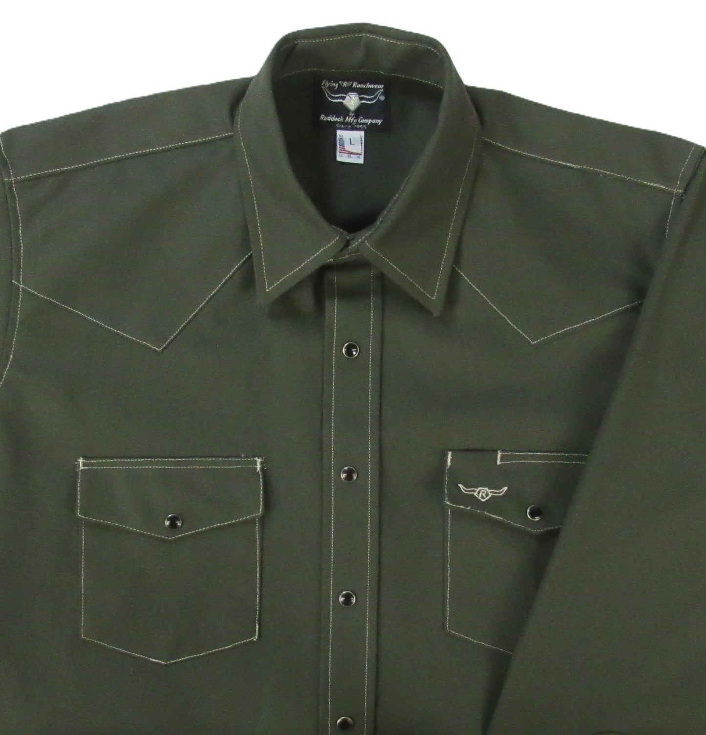 Flying R Ranchwear - Rigid Canvas Chore Shirt - Hunter Green - Long Sleeve - Snaps