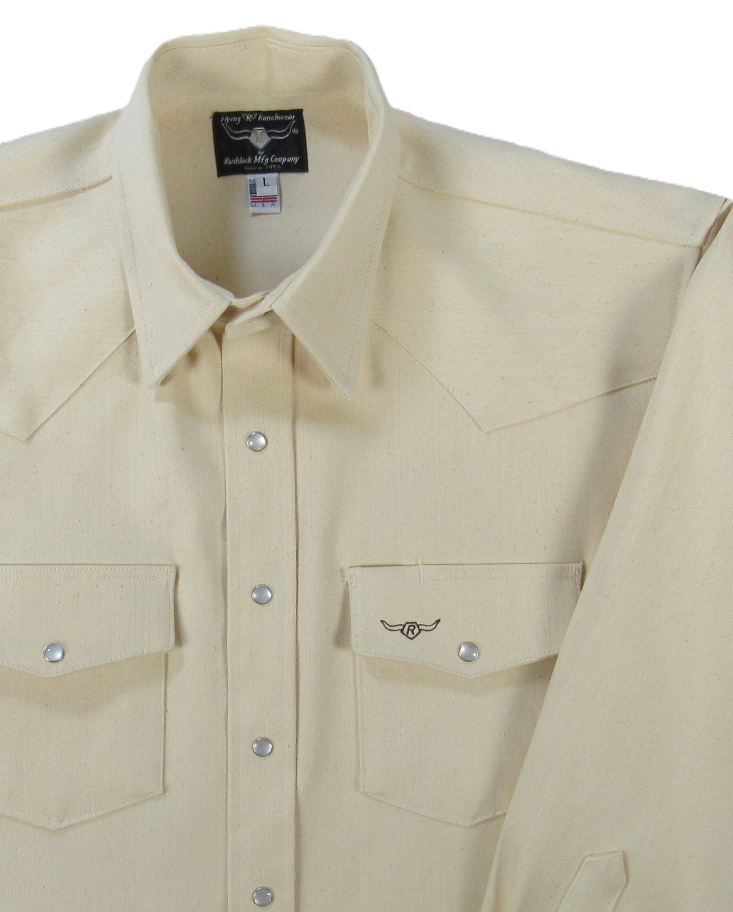 Flying R Ranchwear - Rigid Denim Chore Shirt - Natural - Long Sleeve - Snaps