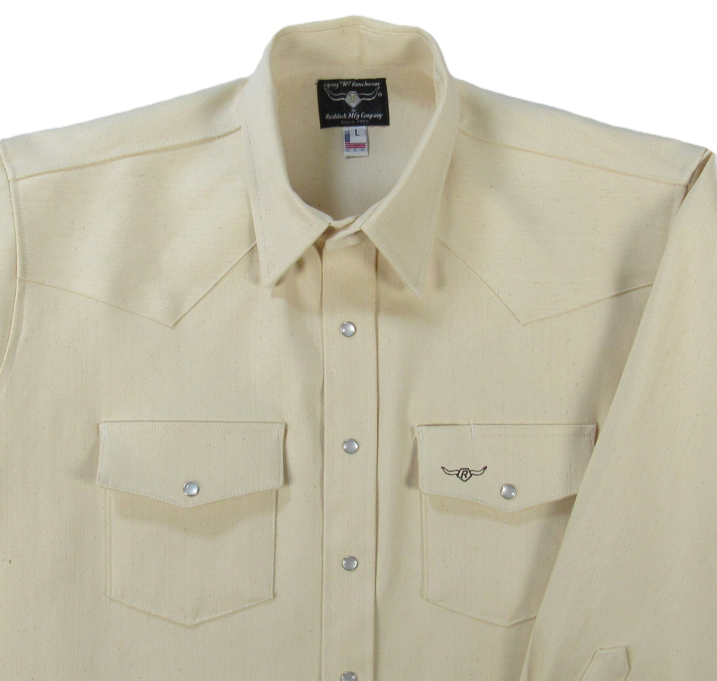 Flying R Ranchwear - Rigid Denim Chore Shirt - Natural - Long Sleeve - Snaps