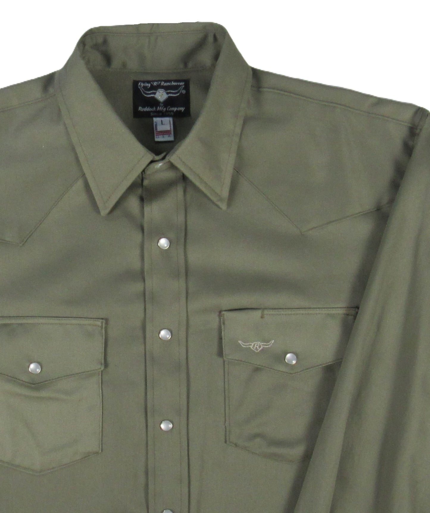 Flying R Ranchwear - Prairie Twill Solid - Safari Green - Long Sleeve - Snaps - Classic Fit