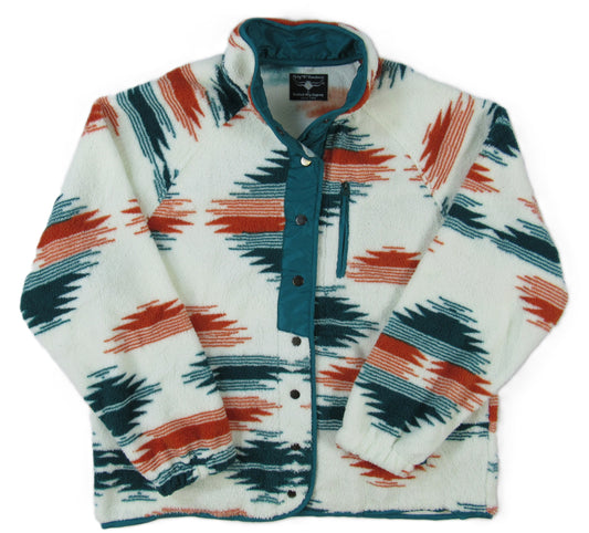 Flying R Ranchwear - Women's Southwest Fleece ~ Full Snap - Jade/Burnt Orange