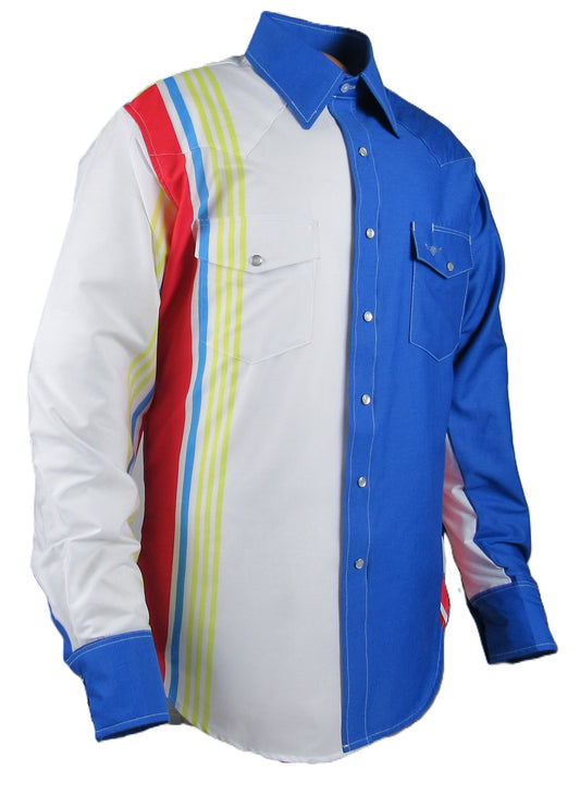 Flying R Ranchwear - Cantina Collection - Royal Retro Stripe - Long Sleeve - Classic Fit