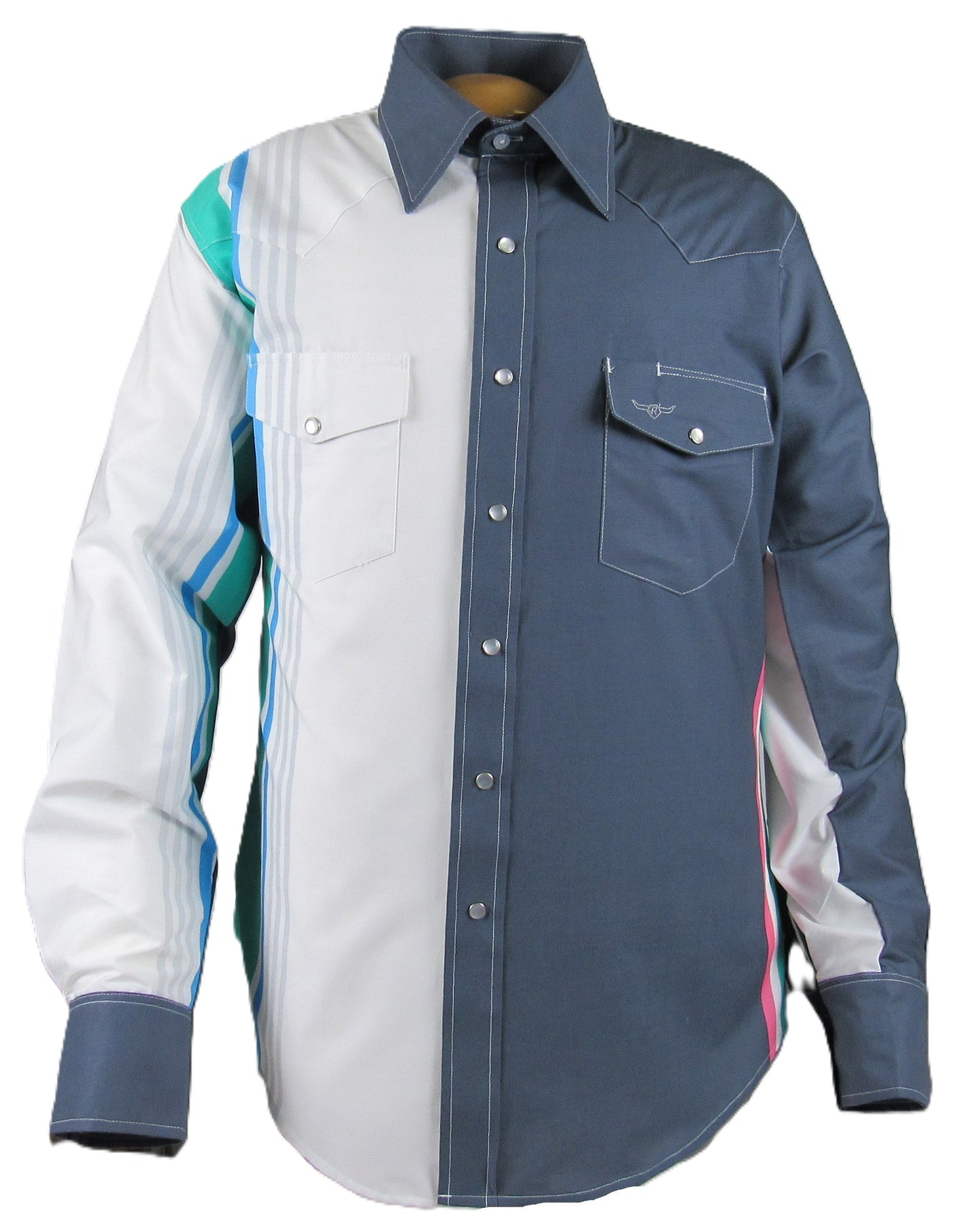 Flying R Ranchwear - Cantina Collection - Gray Retro Stripe - Long Sleeve - Classic Fit