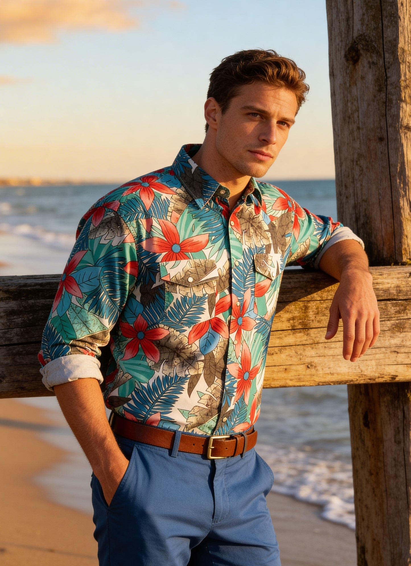 Flying R Ranchwear long sleeve floral shirt Made in USA with snaps by Ruddock Shirts - Not made in China
