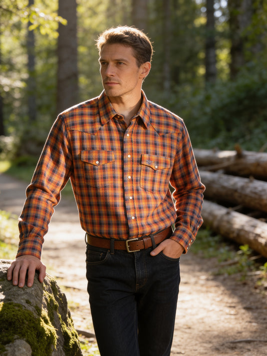 Flying R Ranchwear - Sonora Plaid - Burnt Orange - Long Sleeve - Classic Fit