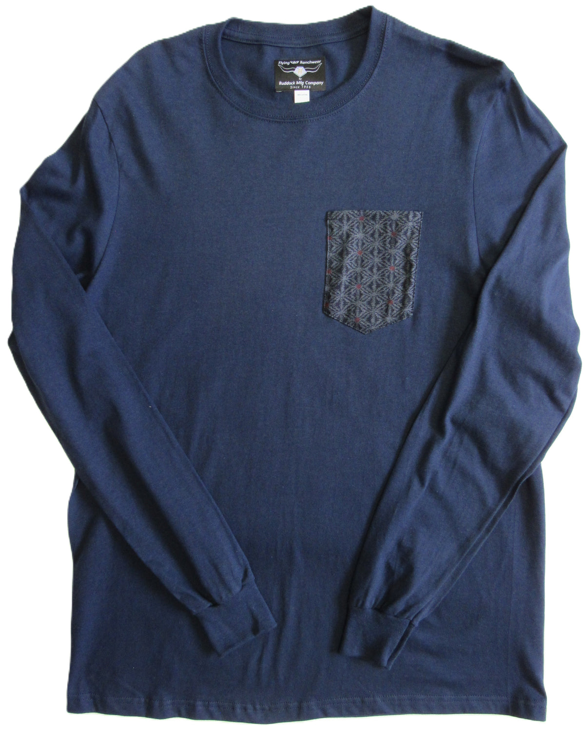 Flying R Ranchwear - Navy with Geometric Print - Long Sleeve - Pocket T-shirt - Made in USA