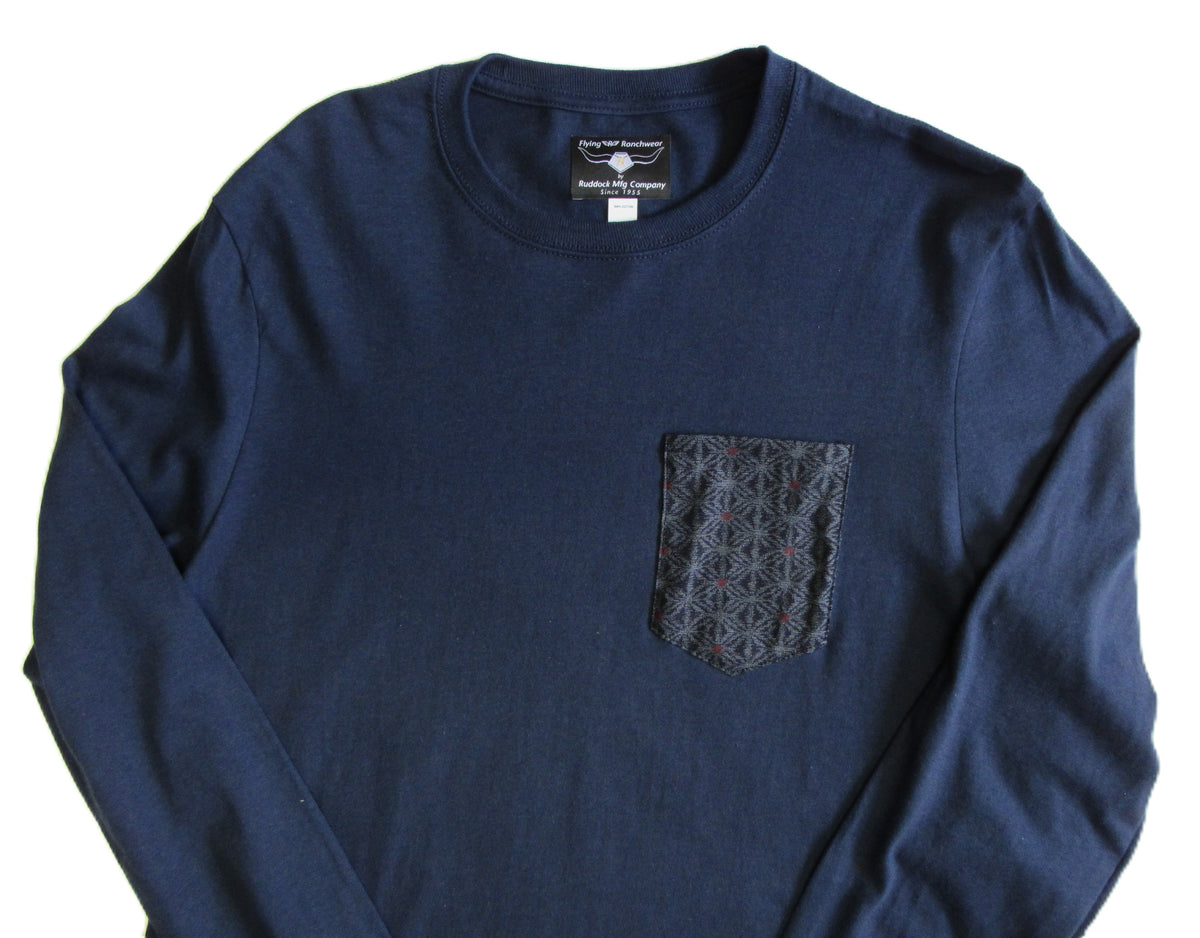 Flying R Ranchwear - Navy with Geometric Print - Long Sleeve - Pocket T-shirt - Made in USA