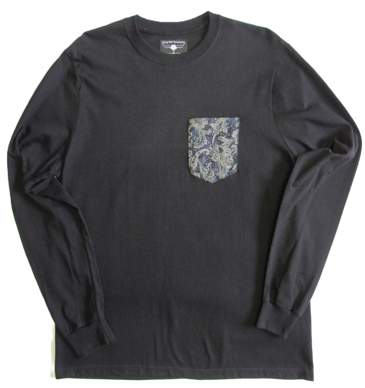 Flying R Ranchwear - Black with Paisley Print - Long Sleeve - Pocket T-shirt - Made in USA
