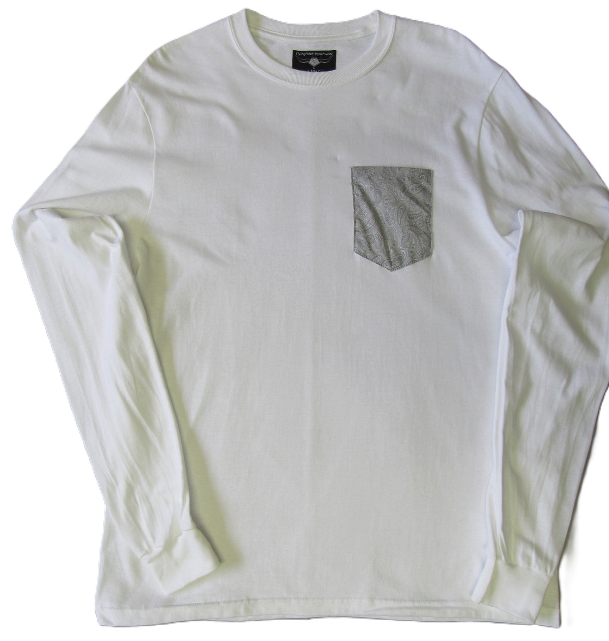 Flying R Ranchwear - White with Paisley Print - Long Sleeve - Pocket T-shirt - Made in USA