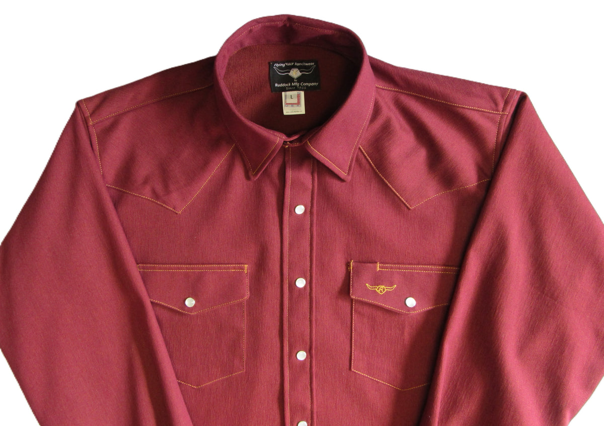 Flying R Ranchwear - Prairie Twill Solid - Deep Red - Long Sleeve - Snaps - Classic Fit