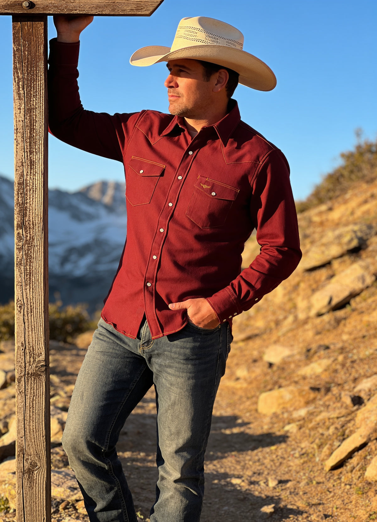 Flying R Ranchwear - Prairie Twill Solid - Deep Red - Long Sleeve - Snaps - Classic Fit
