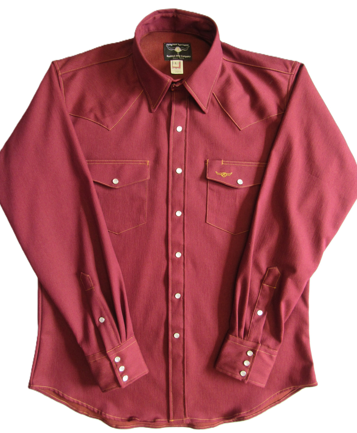 Flying R Ranchwear - Prairie Twill Solid - Deep Red - Long Sleeve - Snaps - Classic Fit