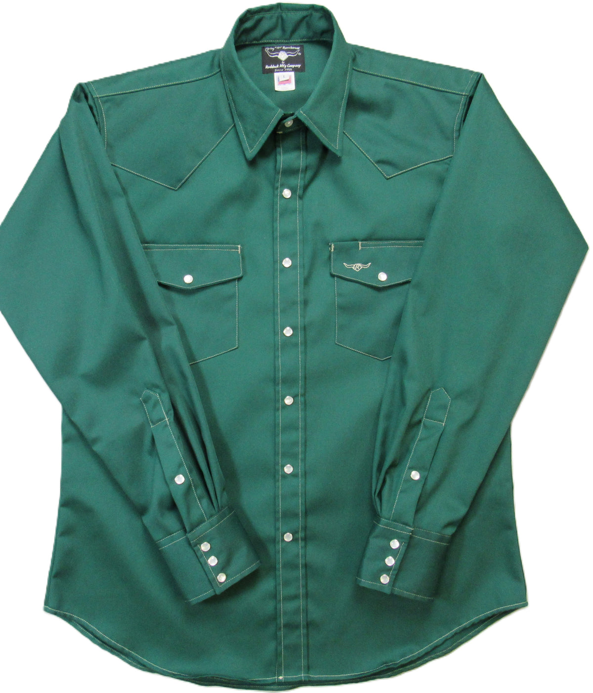 Flying R Ranchwear - Twill Chore Shirt - Emerald Green - Long Sleeve - Snaps