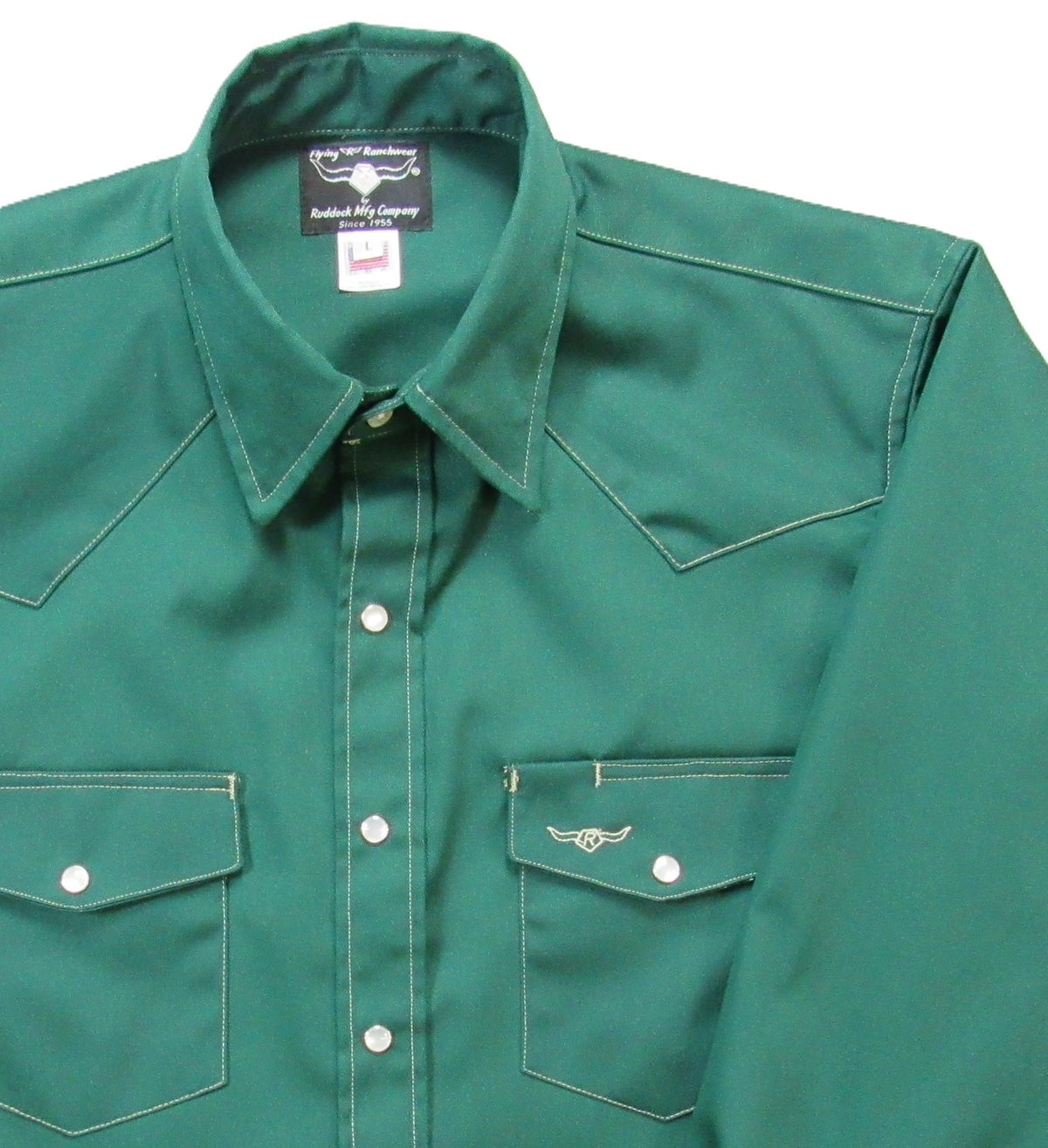Flying R Ranchwear - Twill Chore Shirt - Emerald Green - Long Sleeve - Snaps