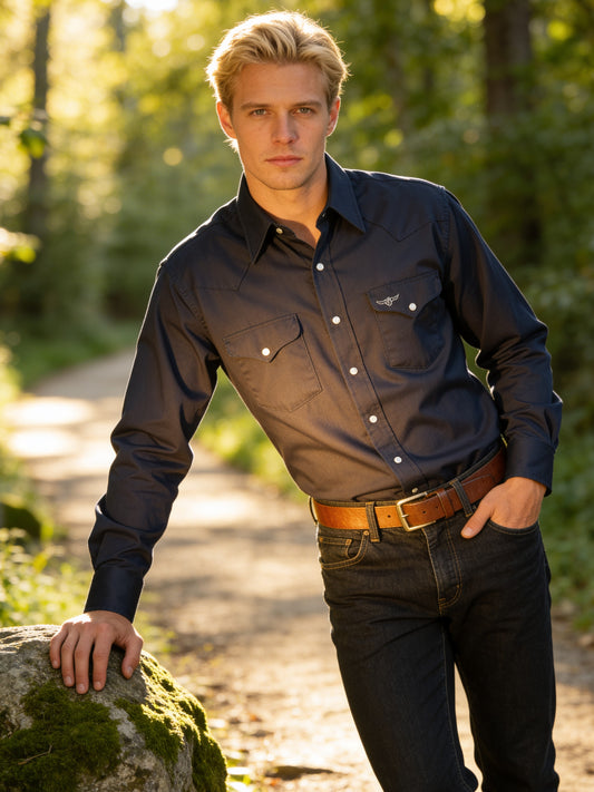 Flying R Ranchwear - Prairie Twill Work Shirt - Navy Twill - Long Sleeve