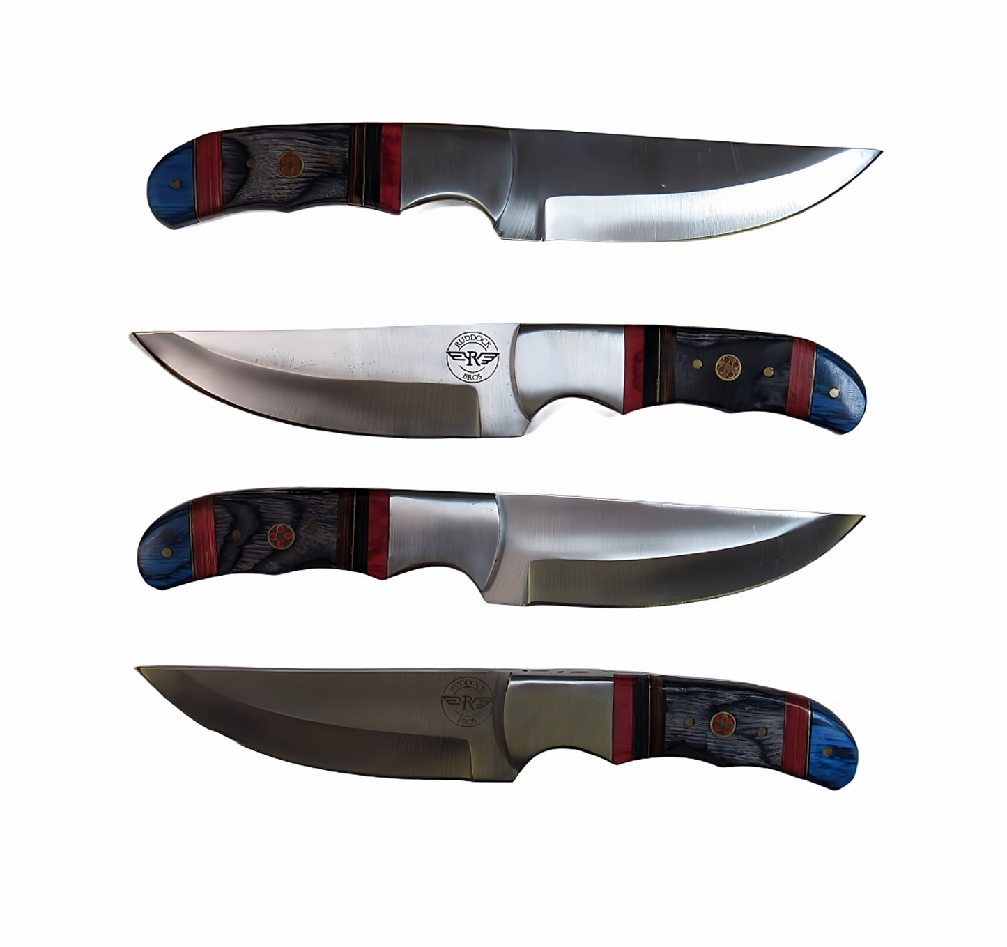 Regal steak knife set by Ruddock Bros with stainless steel blade and colorful hardwood handles 