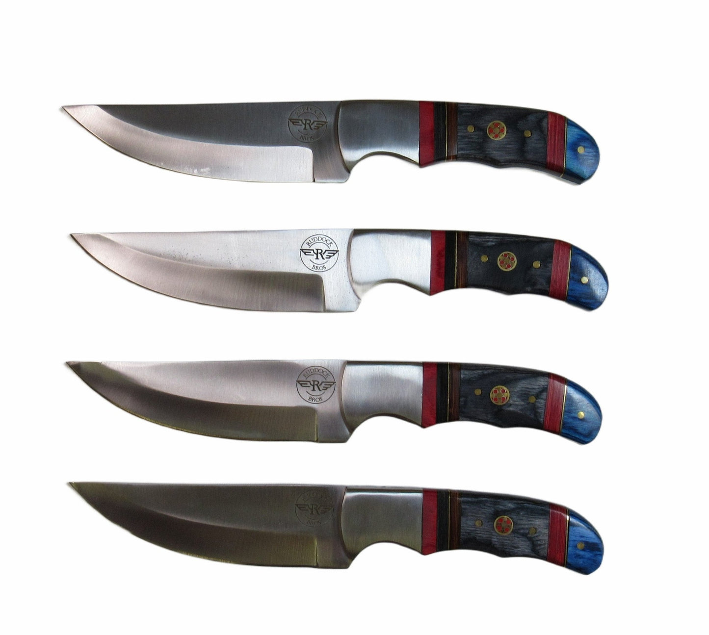 Regal steak knife set by Ruddock Bros with stainless steel blade and colorful hardwood handles 