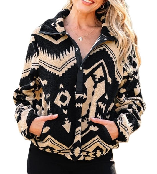 Flying R Ranchwear - Women's Southwest Fleece ~ Snap Popover ~ Black