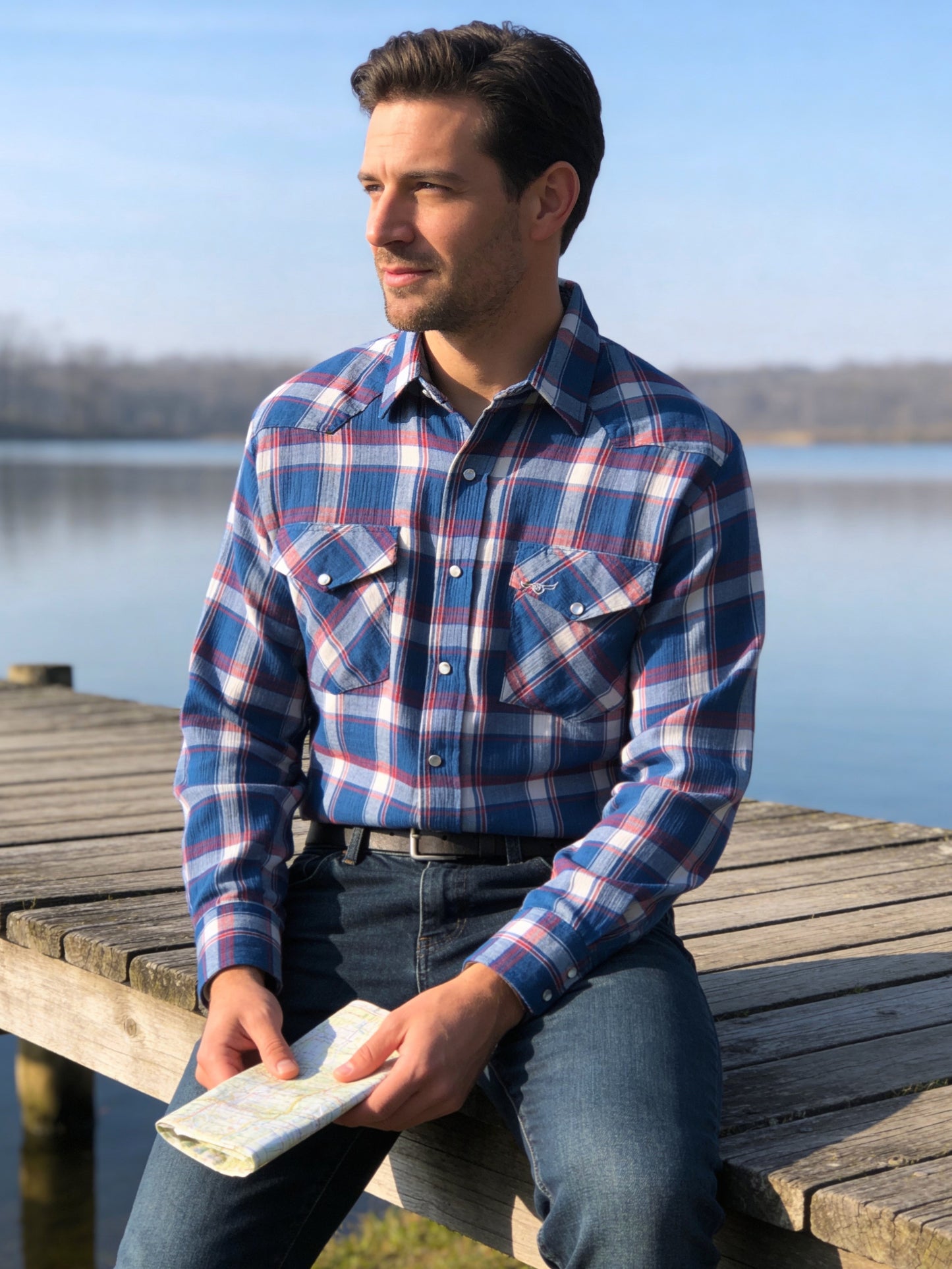 Flying R Ranchwear - Feather Plaids - Americana Blue - Long Sleeve - NEW FIT