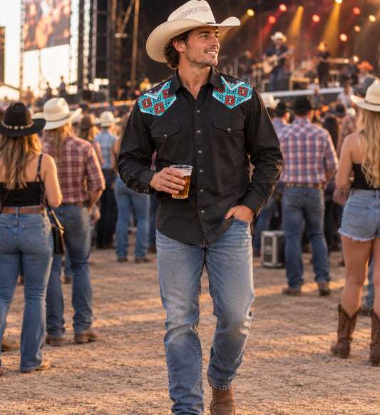 Flying R Ranchwear - Retro Contrast Yoke - Black Twill - Long Sleeve