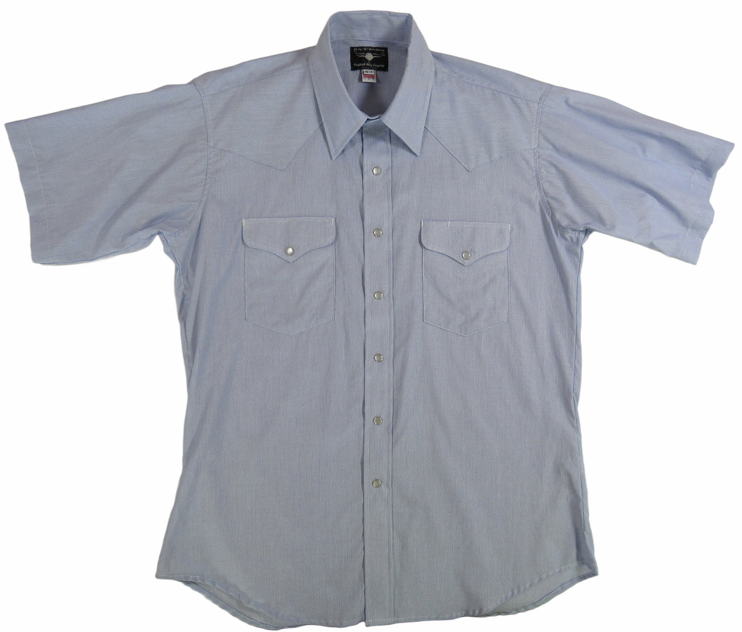 Blue and White Micro Stripe shirt by Flying R Ranchwear Made in USA with snaps Ruddock Shirts