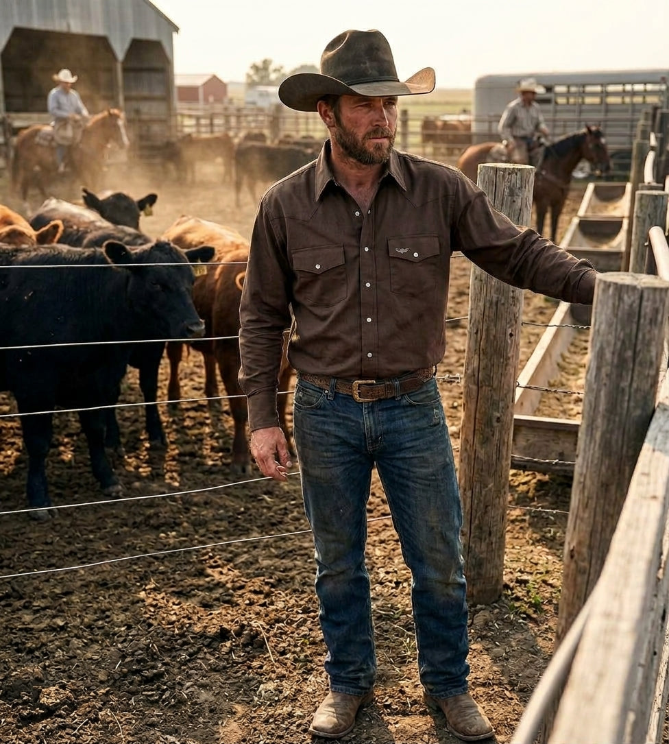 Flying R Ranchwear - Prairie Twill Solid - Cedar Brown - Long Sleeve - Snaps - Classic Fit