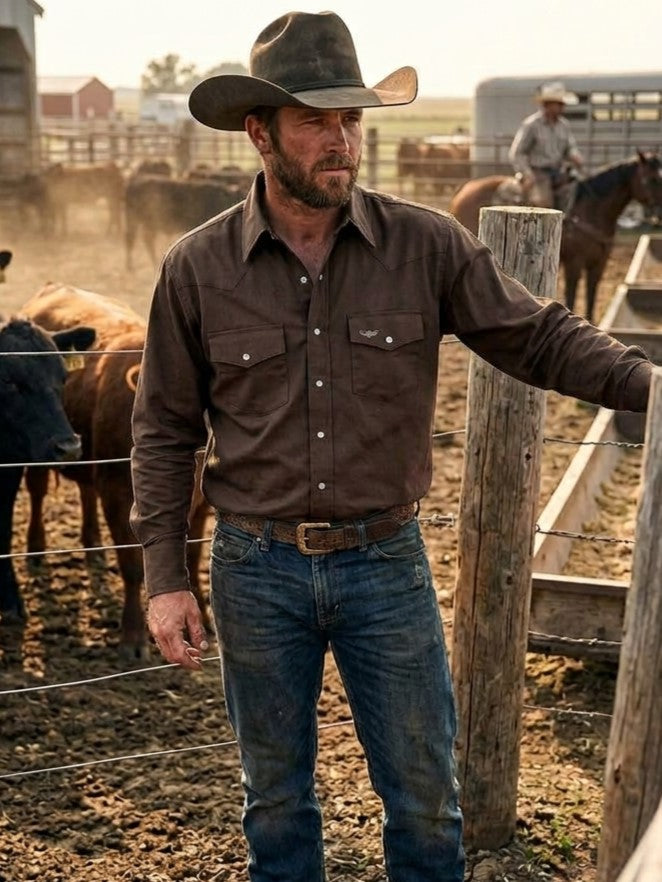 Flying R Ranchwear - Prairie Twill Solid - Cedar Brown - Long Sleeve - Snaps - Classic Fit