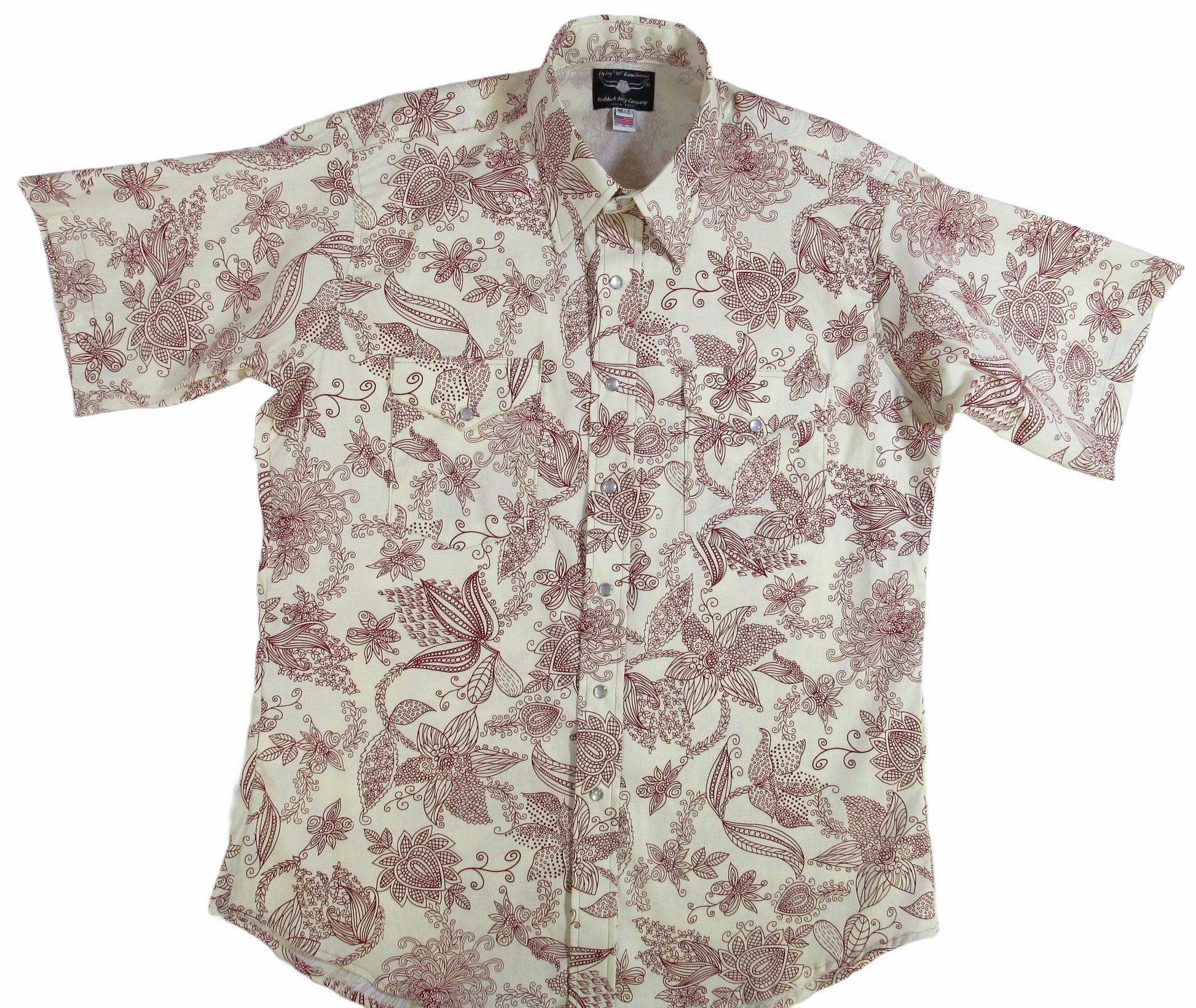 Sangria Floral party shirt by Flying R Ranchwear Made in USA with snaps Ruddock Shirts