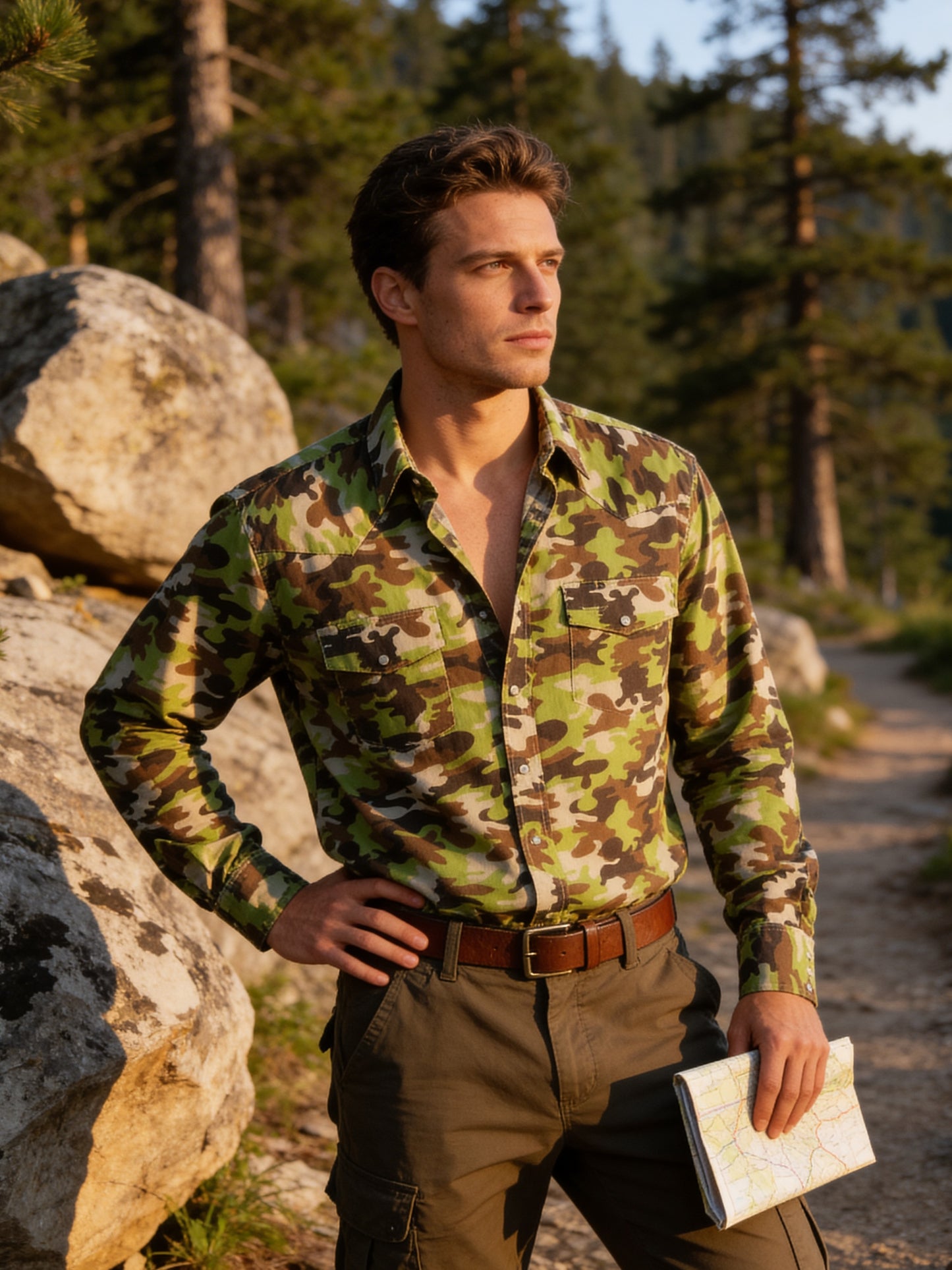 Flying R Ranchwear - Cantina Collection - Brown/Green - Long Sleeve - Classic Fit