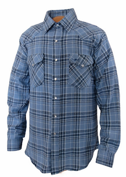 Flying R Ranchwear - Desert Canyon Plaid Flannel - Denim Blue Plaid - Long Sleeve