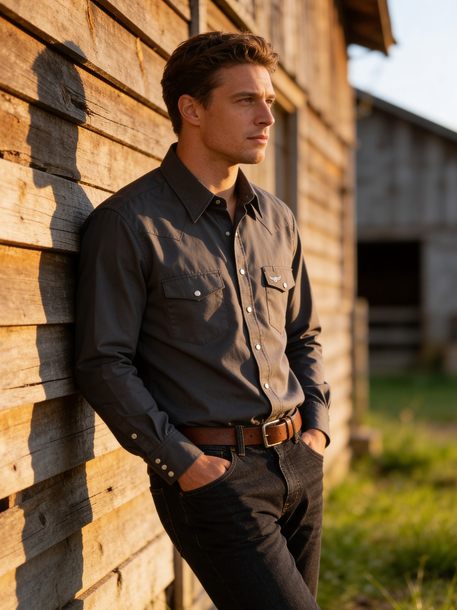 Made in USA shirt with snaps in dark gray solid by Flying R Ranchwear