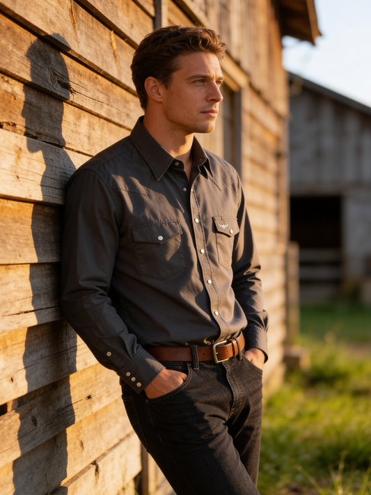 Flying R Ranchwear - Western Classic - Charcoal Gray Solid - Long Sleeve - Classic Fit