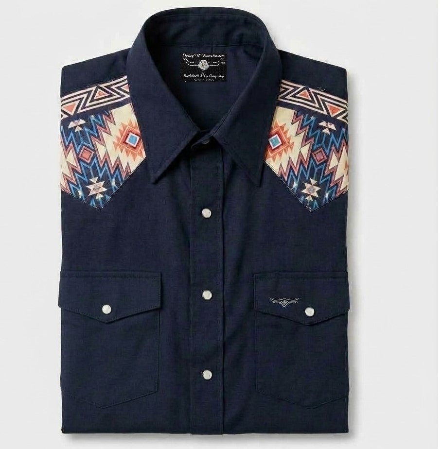Flying R Ranchwear - Retro Contrast Yoke - Navy Twill - Long Sleeve - Classic Fit