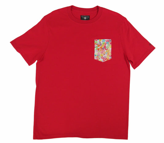 Patriot Red made in USA t shirt with cereal print on pocket Flying R Ranchwear Ruddock Shirts