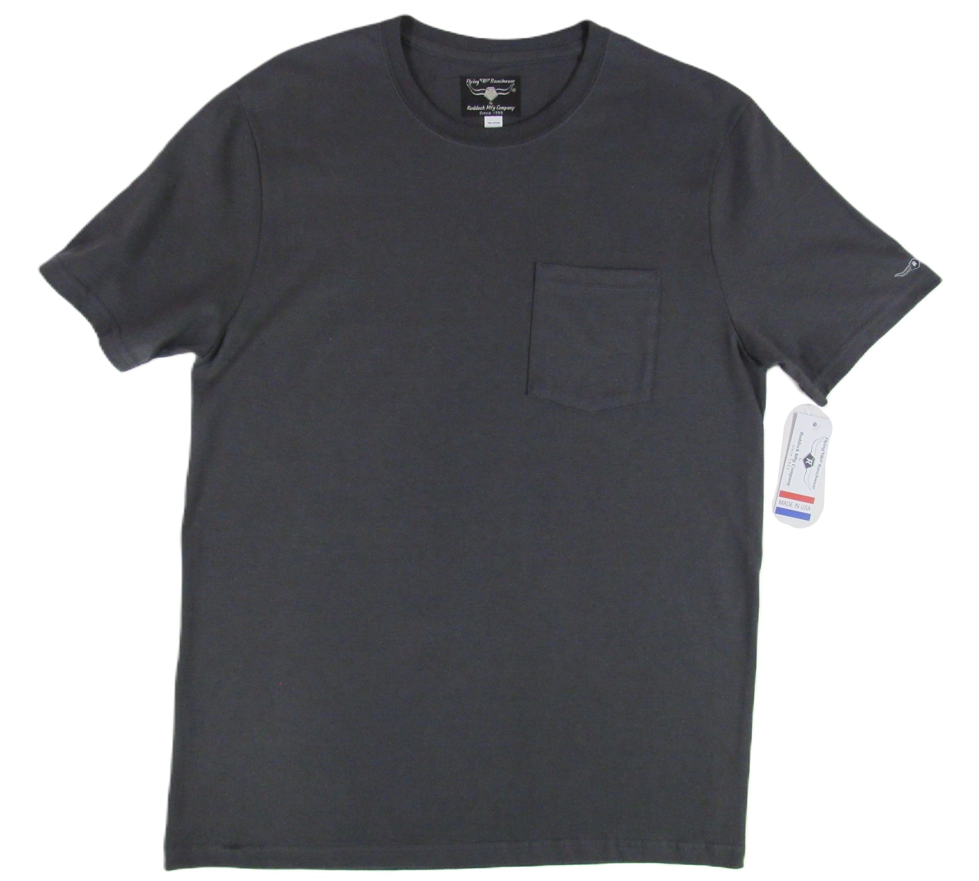 Dark Gray T shirt with pocket by Flying R Ranchwear Made in USA Ruddock Shirts El Paso Texas