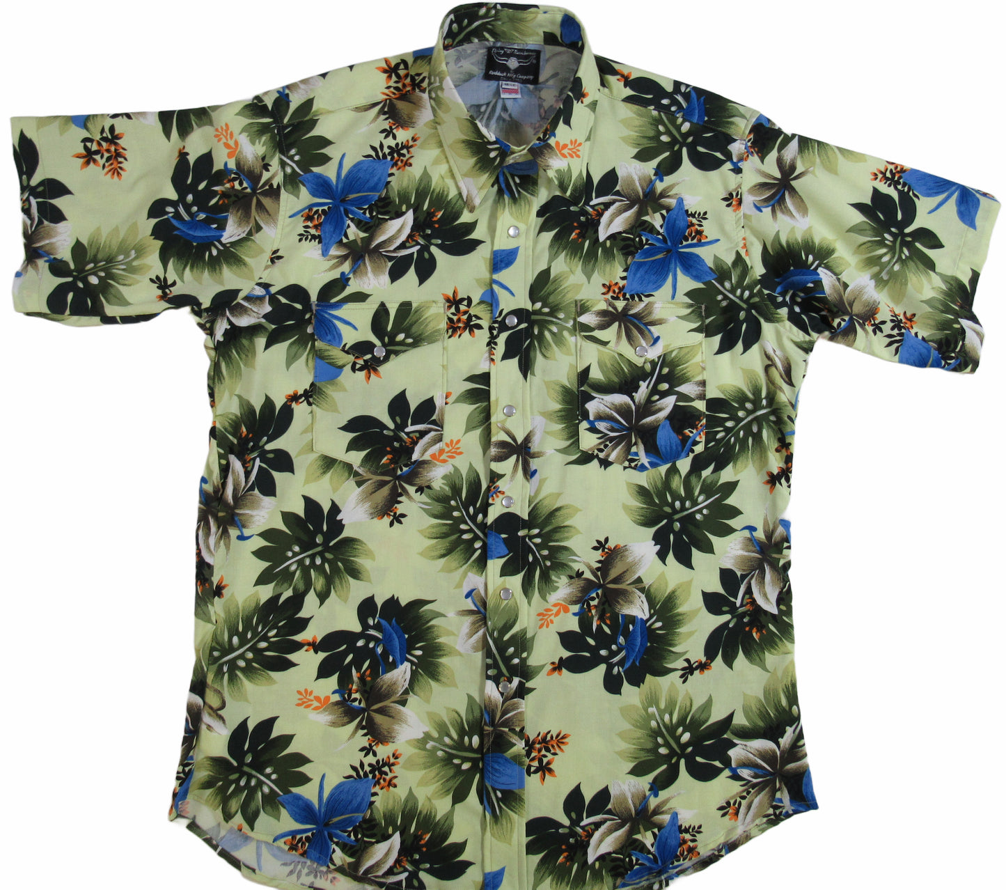 Mint Green Floral party shirt by Flying R Ranchwear Made in USA with snaps Ruddock Shirts