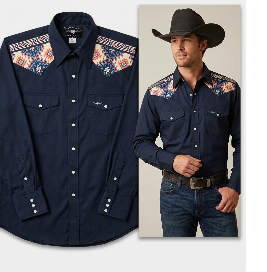 Flying R Ranchwear - Retro Contrast Yoke - Navy Twill - Long Sleeve - Classic Fit