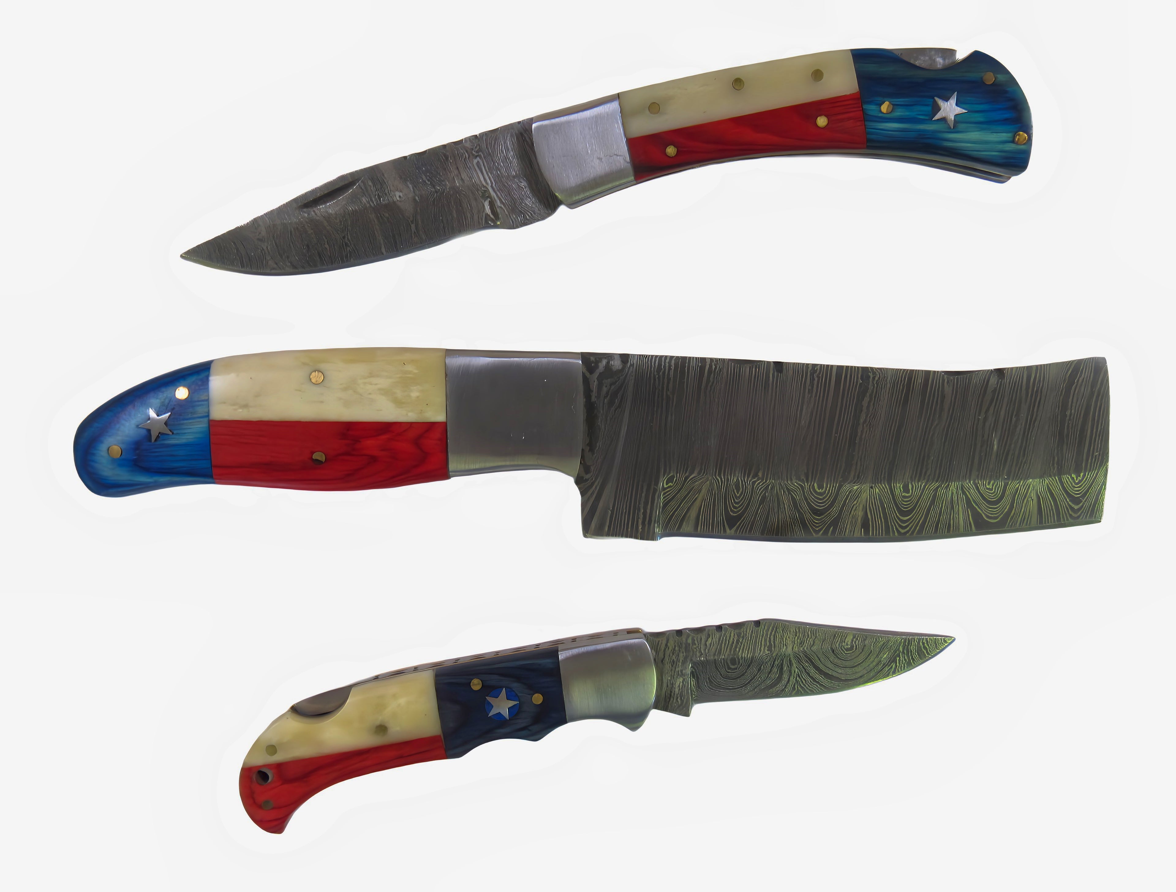 Load video: video of Damascus steel lone star knives by ruddock