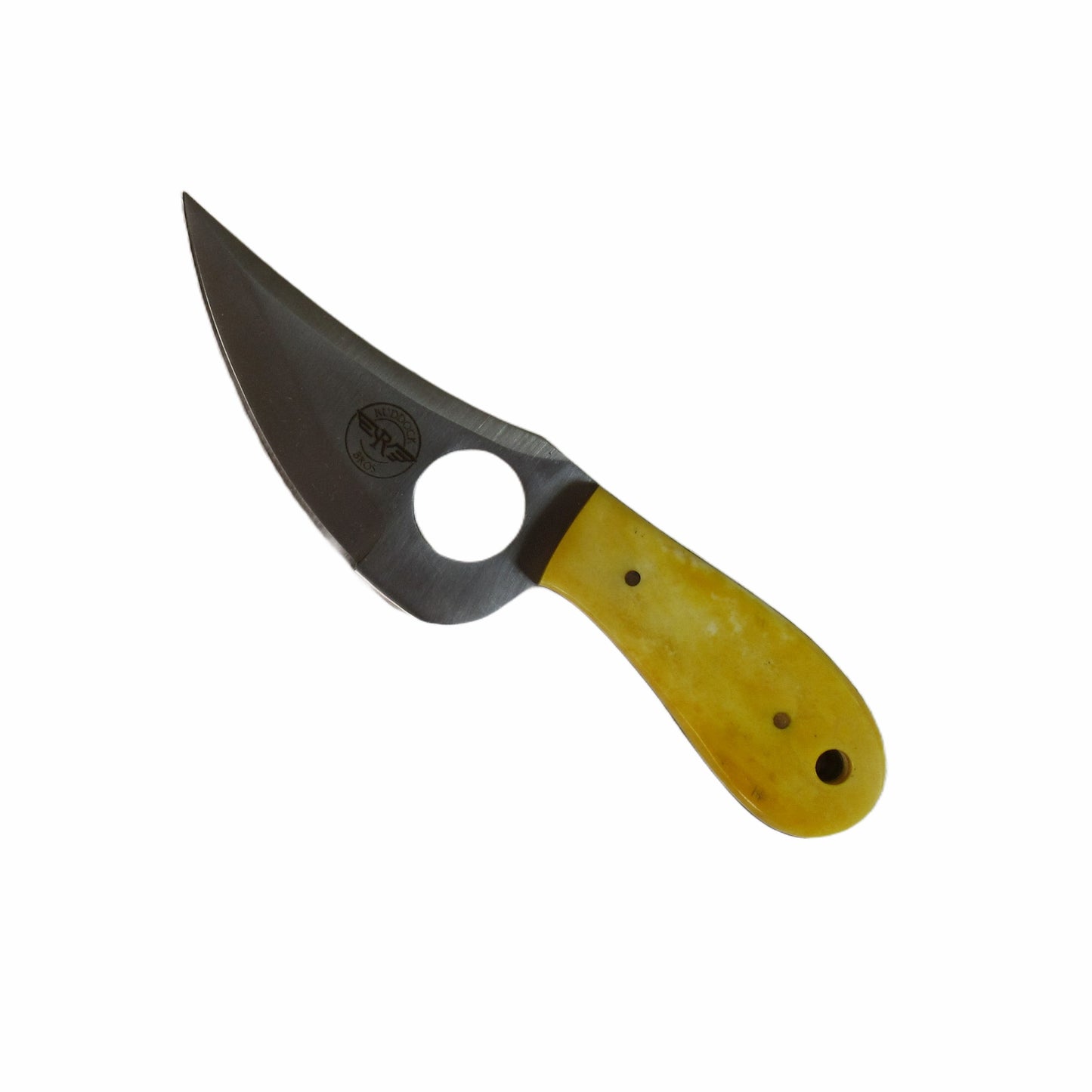 Finger Ring skinner blade in stainless steel with horn handle in gold by Ruddock Bros