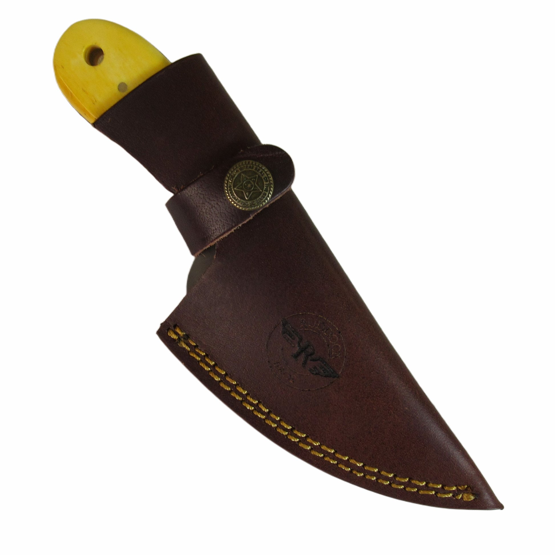 Finger Ring skinner blade in stainless steel with horn handle in gold by Ruddock Bros