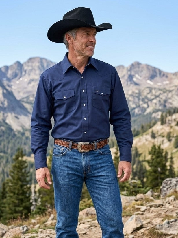Flying R Ranchwear - Amarillo Ripstop - Navy Blue - Long Sleeves - Snaps - Classic Fit