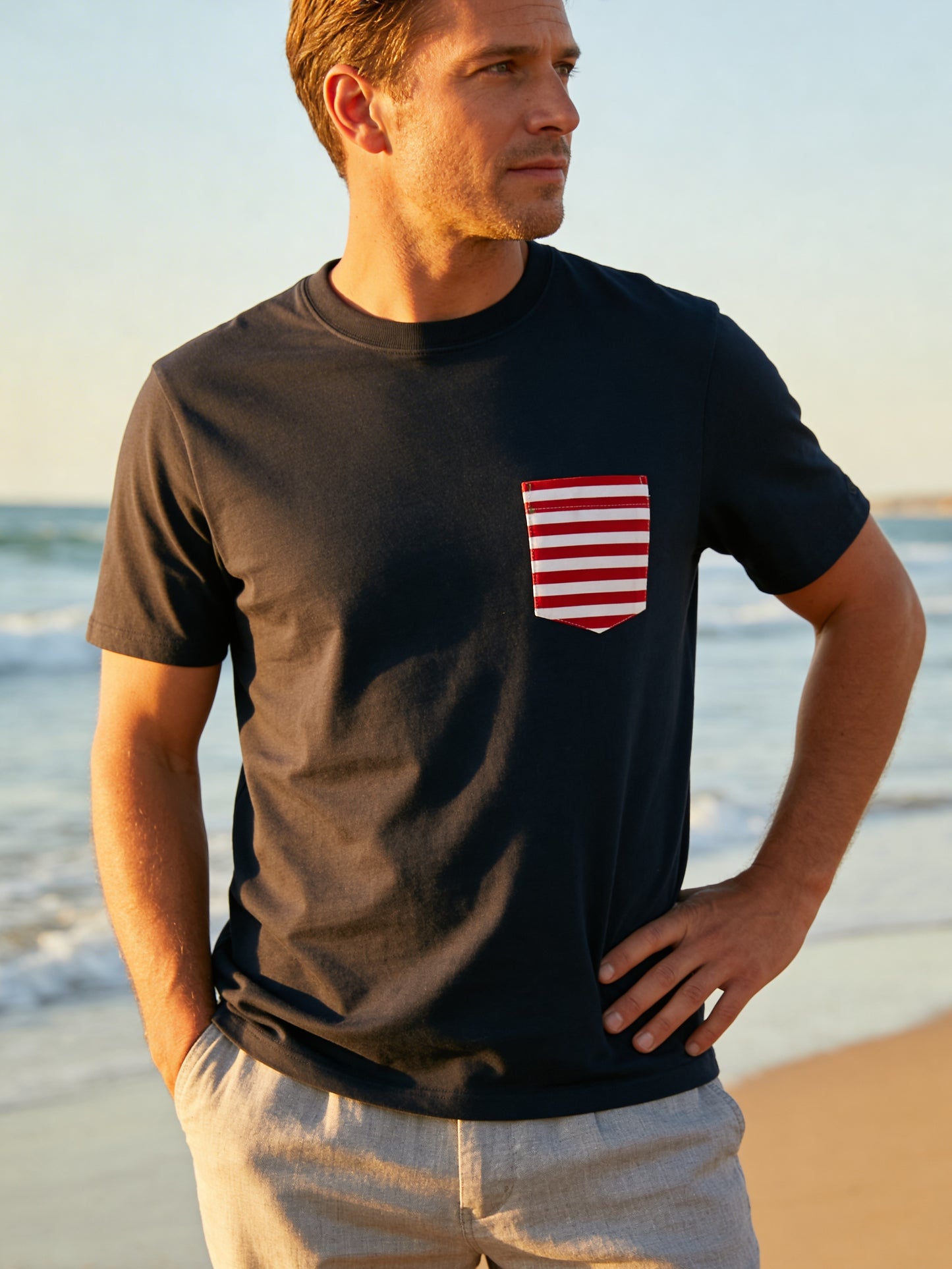Flying R Ranchwear - Stripe Print - Pocket T-shirt - Made in USA