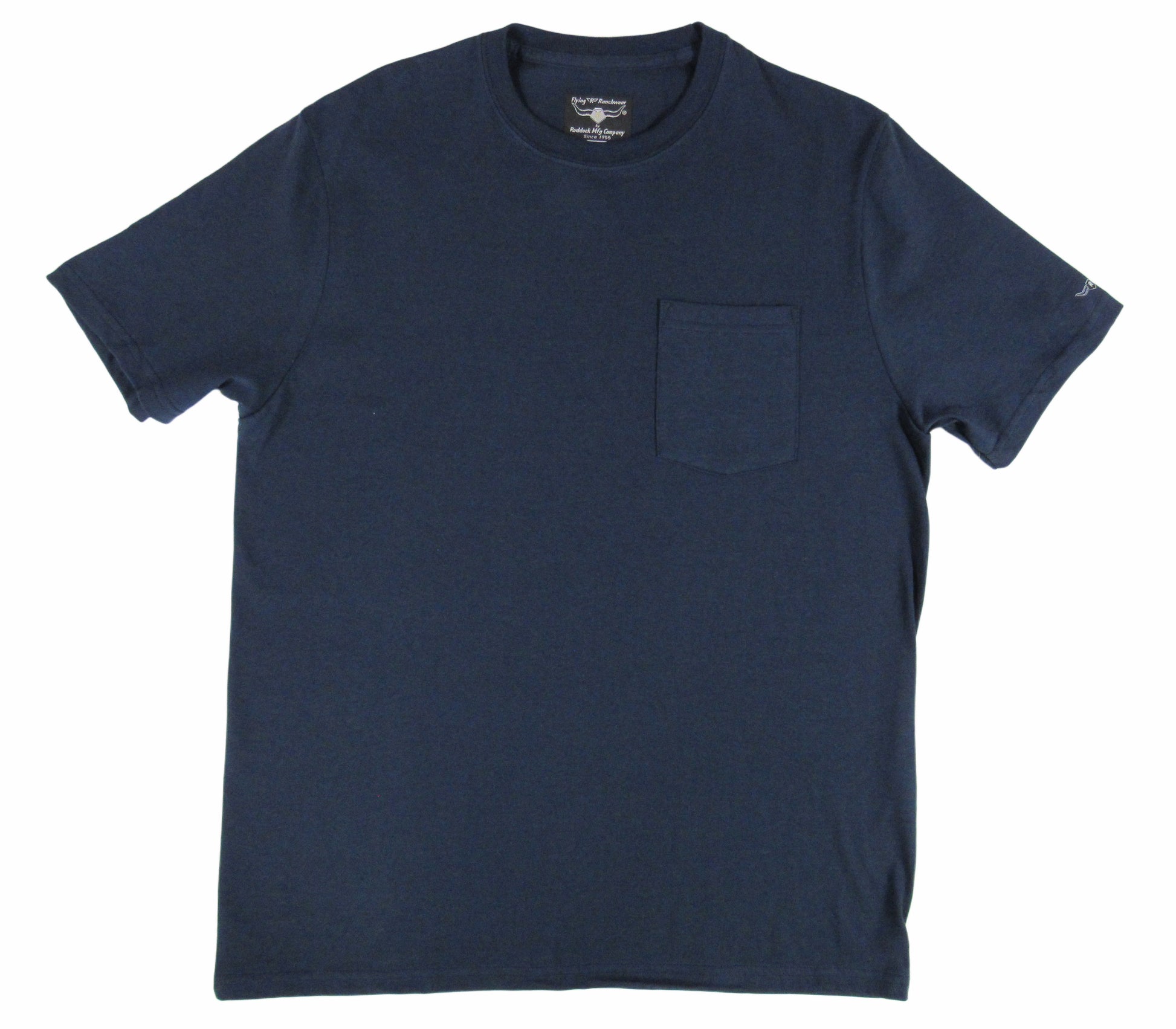 Navy Blue T shirt with pocket by Flying R Ranchwear Made in USA Ruddock Shirts El Paso Texas