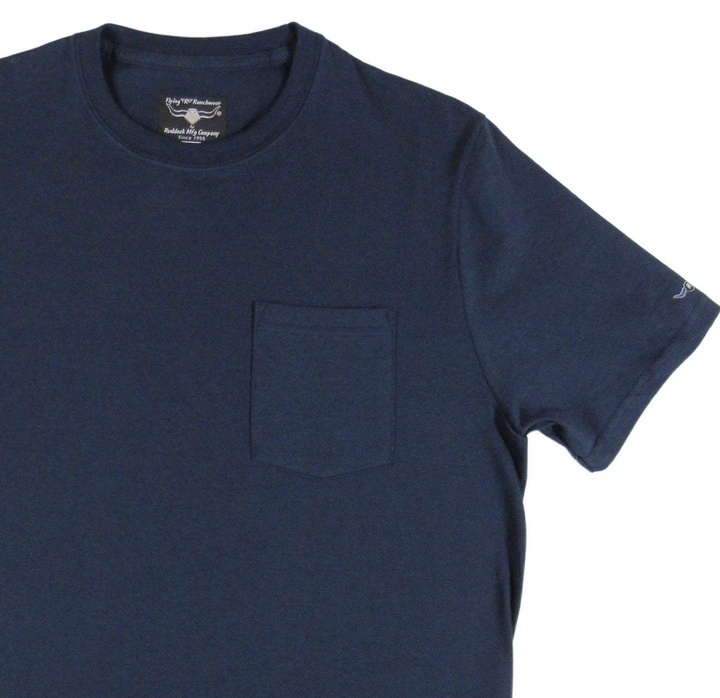 Solid Navy T shirt with pocket by Flying R Ranchwear Made in USA by Ruddock Shirts El Paso TX