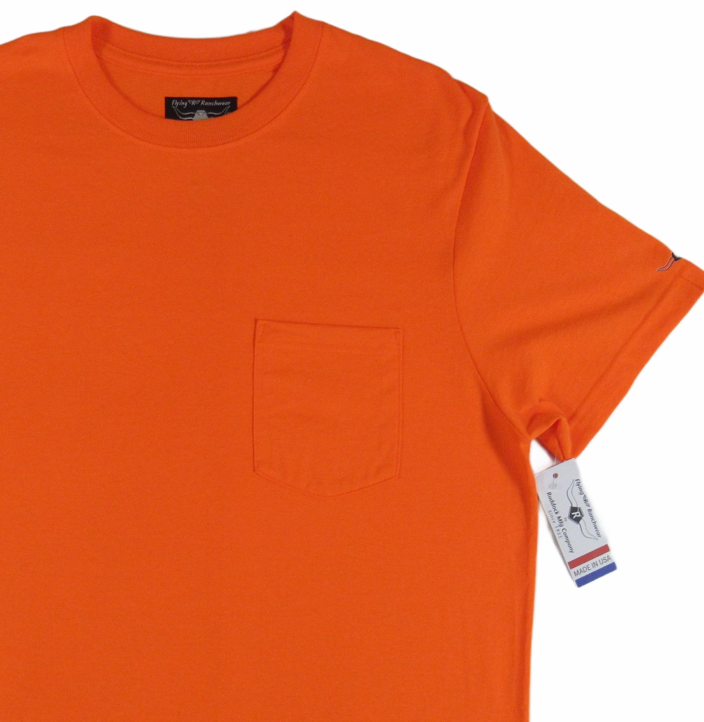 Solid Orange T shirt with pocket by Flying R Ranchwear Made in USA by Ruddock Shirts El Paso TX