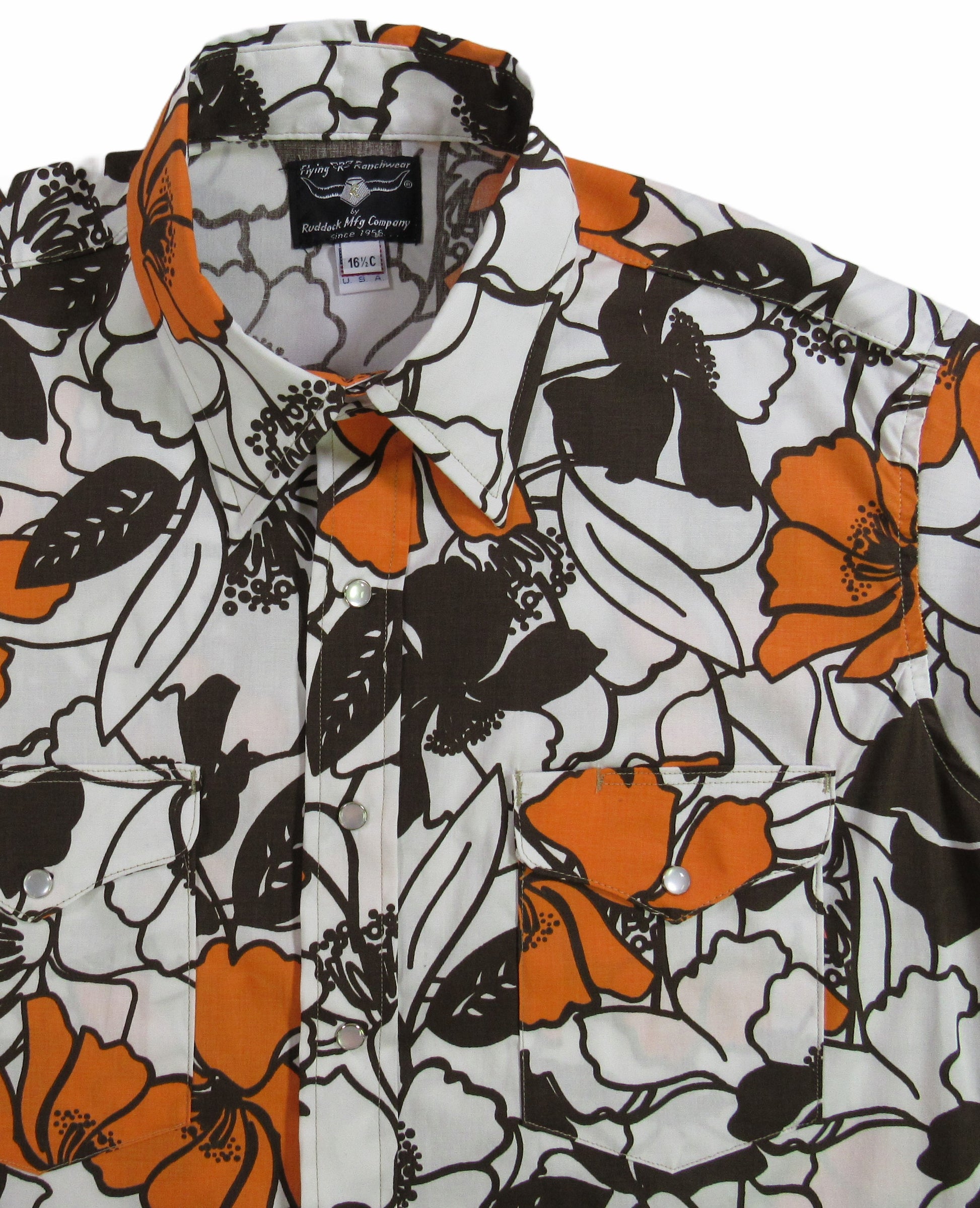 Mocha Floral party shirt by Flying R Ranchwear Made in USA with snaps Ruddock Shirts