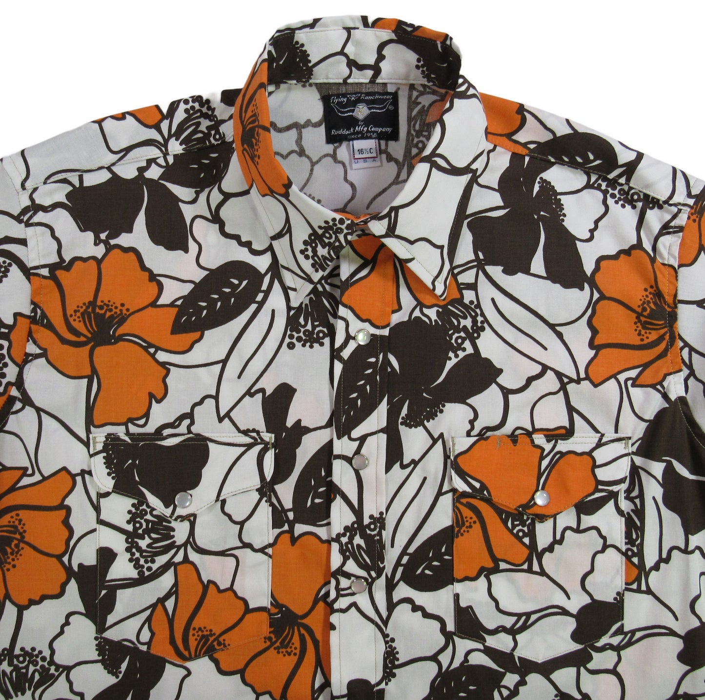 Mocha Floral party shirt by Flying R Ranchwear Made in USA with snaps Ruddock Shirts