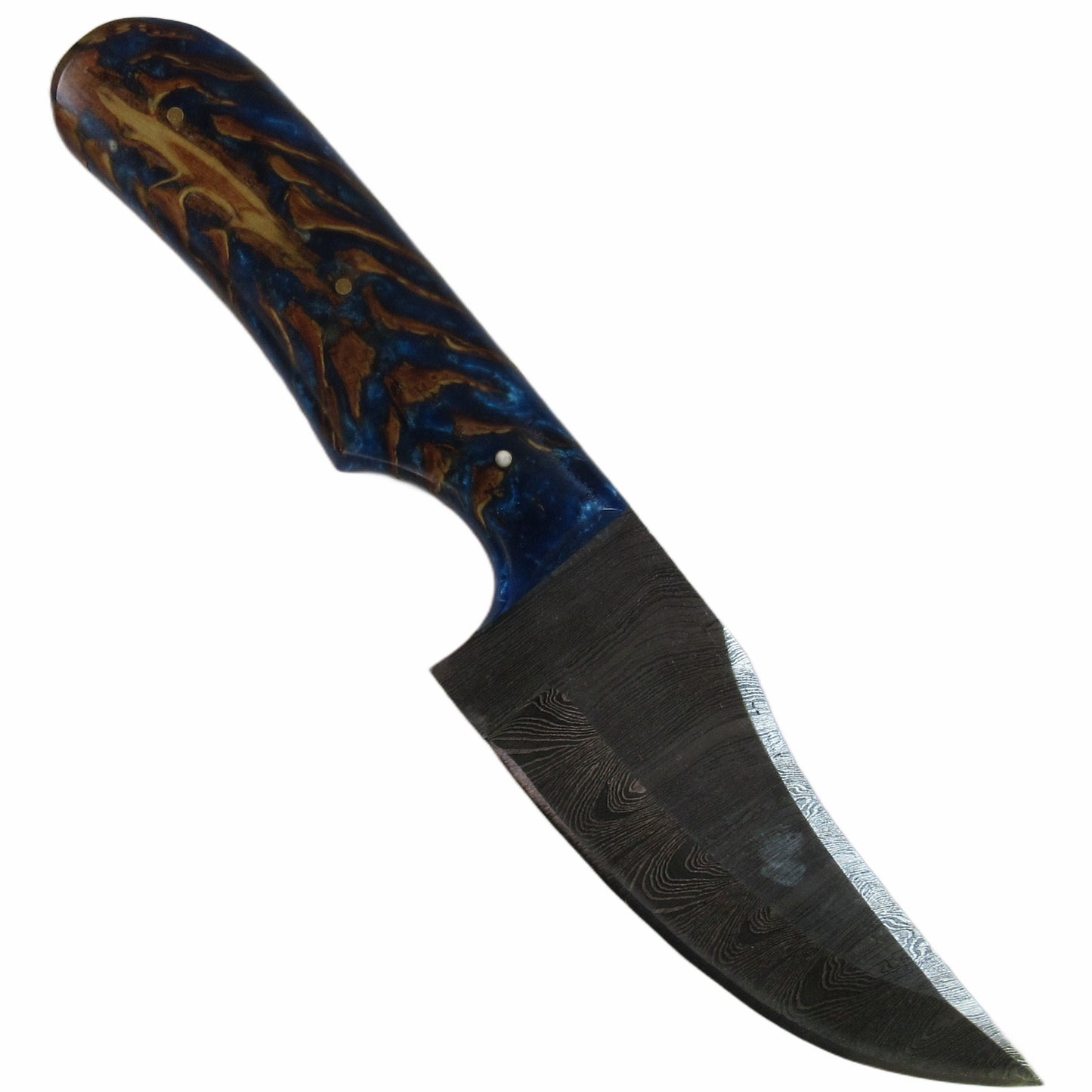 conifer inspired hunting knife with resin handle and Damascus steel blade by Ruddock Bros El Paso Texas