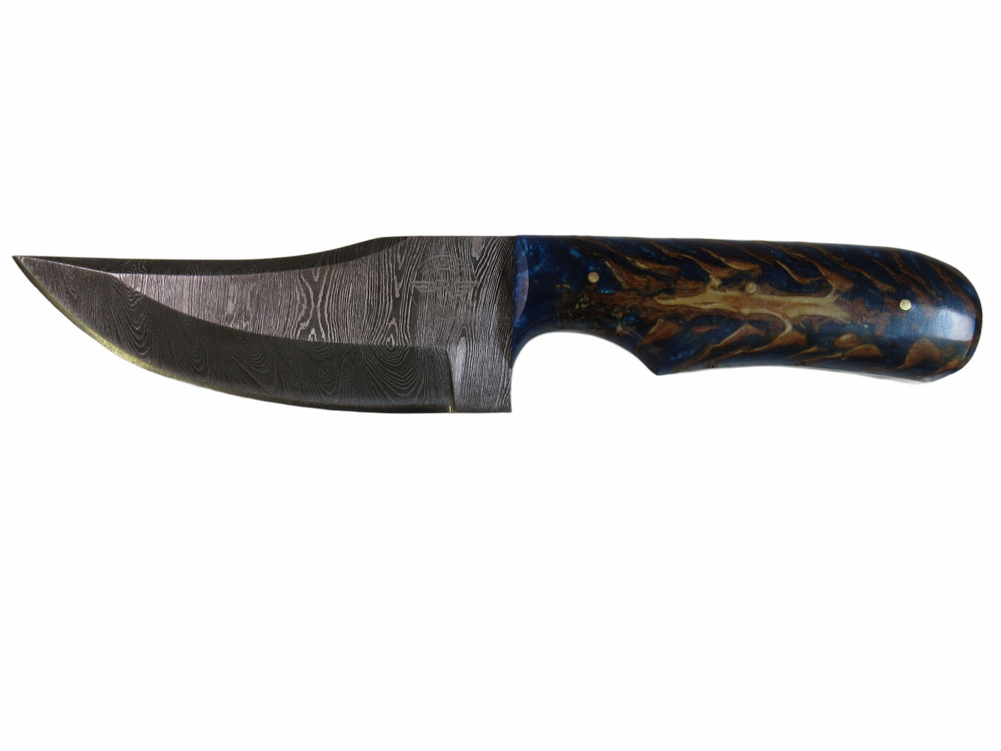 conifer inspired hunting knife with resin handle and Damascus steel blade by Ruddock Bros El Paso Texas